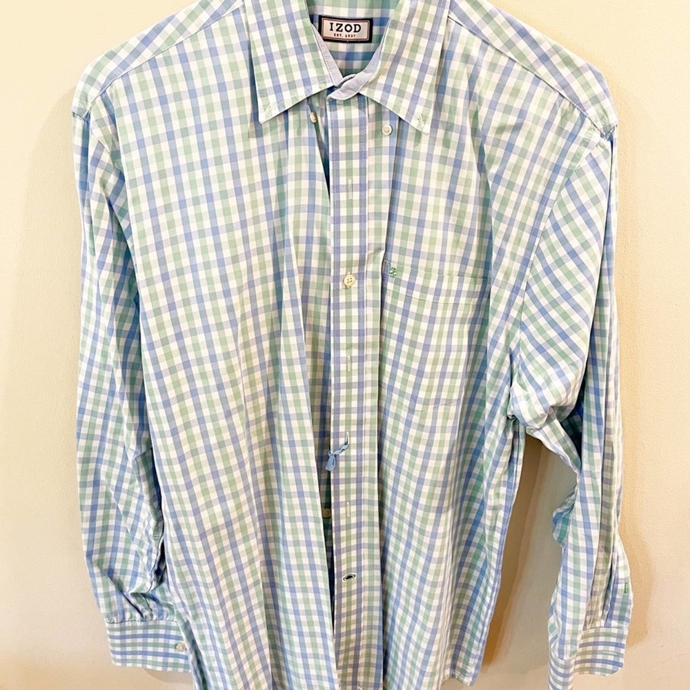 Izod Button Down Plaid Long Sleeve Dress Shirt M - Picture 8 of 8